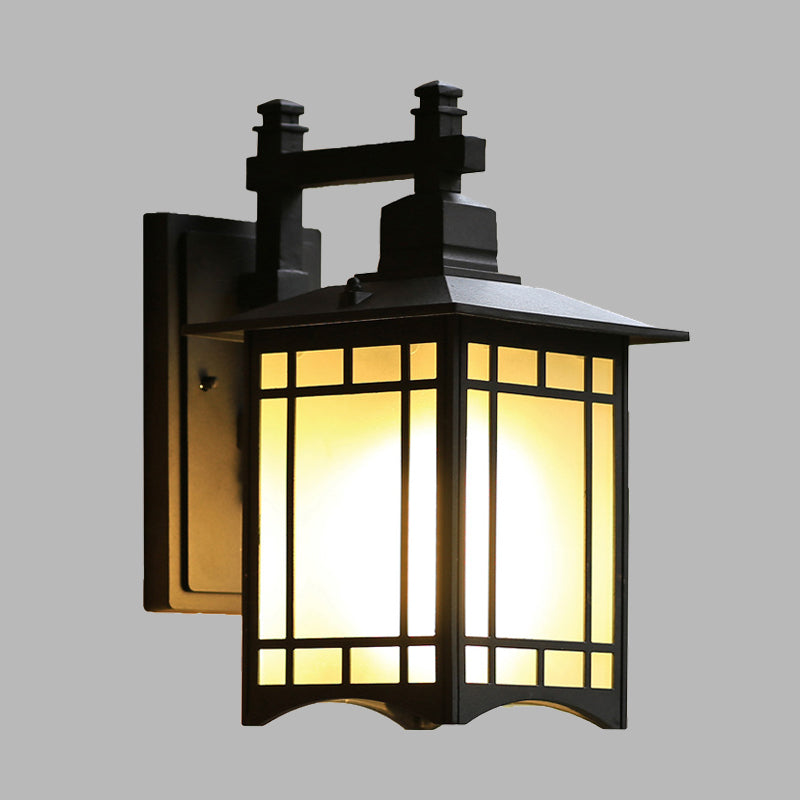Vivolux | Schwarze Tokyo Pavilion Wandleuchte Rustikales Milch gefrostetes Glas 1-Kopf Außenwandmontage Lampe