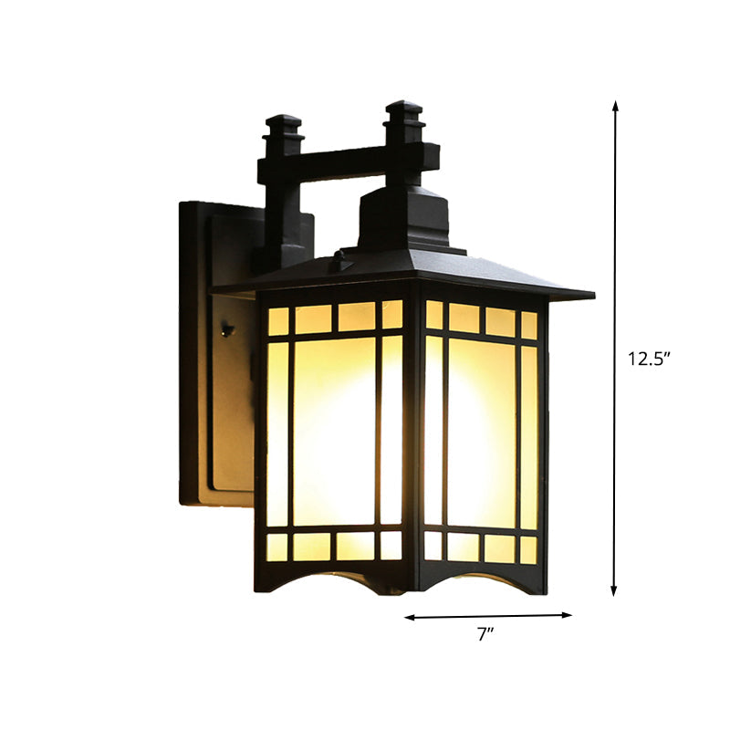 Vivolux | Schwarze Tokyo Pavilion Wandleuchte Rustikales Milch gefrostetes Glas 1-Kopf Außenwandmontage Lampe