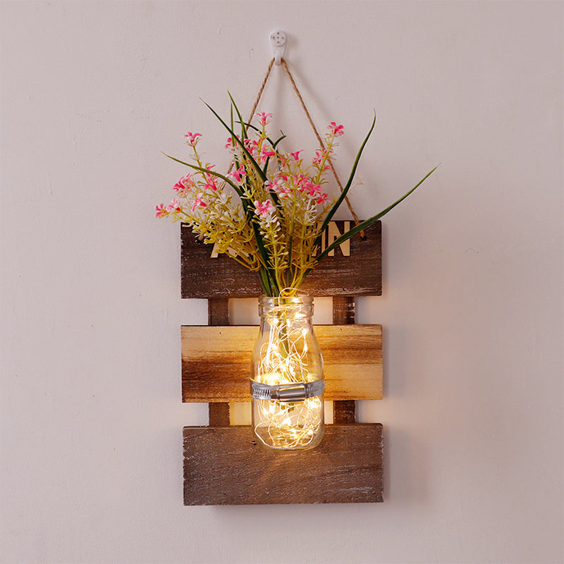 Vivolux | Rosa/Rosa-Gelbe Blumen Wandlampe für Café Klarglas Flasche Lichterkette im zeitgenössischen Stil