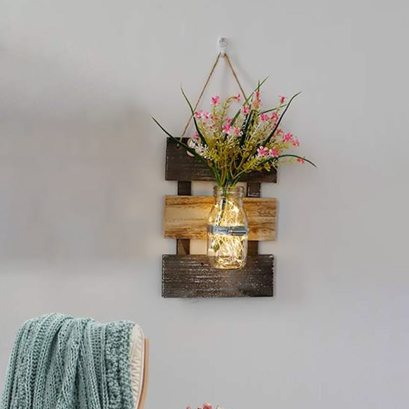 Vivolux | Rosa/Rosa-Gelbe Blumen Wandlampe für Café Klarglas Flasche Lichterkette im zeitgenössischen Stil