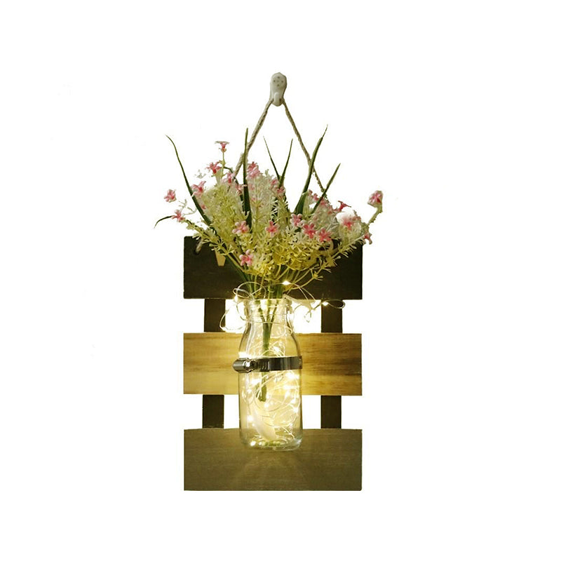 Vivolux | Rosa/Rosa-Gelbe Blumen Wandlampe für Café Klarglas Flasche Lichterkette im zeitgenössischen Stil