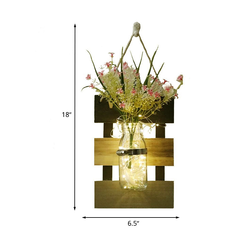 Vivolux | Rosa/Rosa-Gelbe Blumen Wandlampe für Café Klarglas Flasche Lichterkette im zeitgenössischen Stil