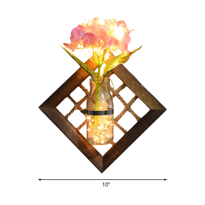 Vivolux | Rosa Blume Akzent Wandlicht Asiatischer Stil Klarglas Lichterkette mit Holzrückplatte