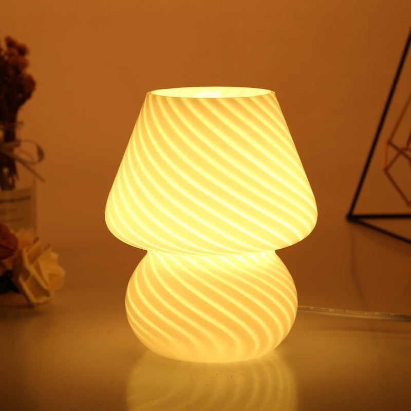 Vivolux | Pilzlampe, Glas-Pilz-Nachttischlampen Translucente Murano Vintage Stil Gestreifte Kleine Nachttisch Desklampe Wirbellicht für Wohnkultur, Esszimmer, Wohnzimmer, Schlafzimmer, Geschenk