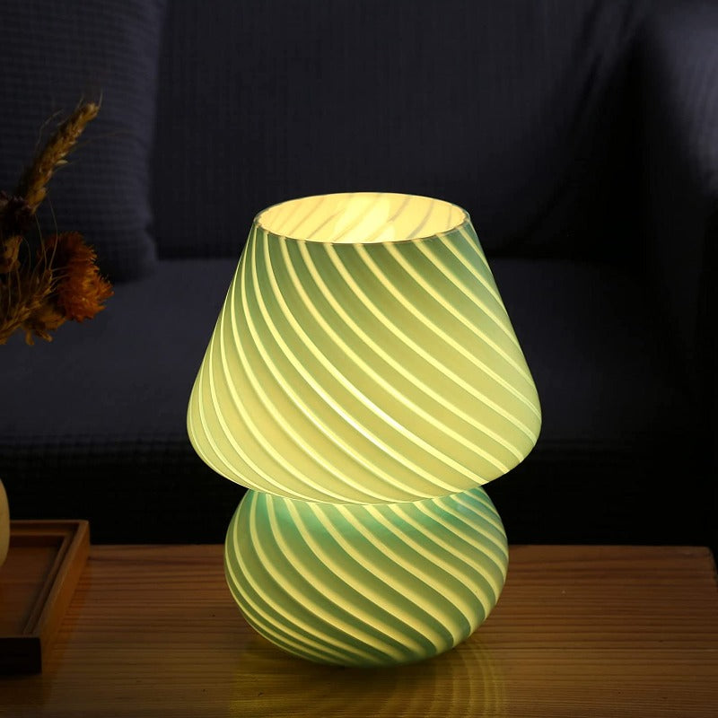 Vivolux | Pilzlampe, Glas-Pilz-Nachttischlampen Translucente Murano Vintage Stil Gestreifte Kleine Nachttisch Desklampe Wirbellicht für Wohnkultur, Esszimmer, Wohnzimmer, Schlafzimmer, Geschenk