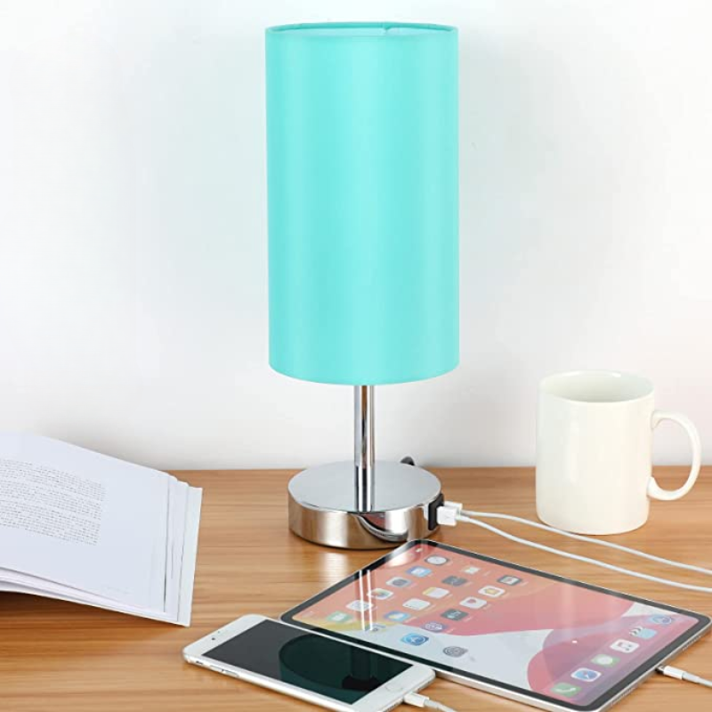 Vivolux | Lampe mit USB-Anschluss Touch-Control Tischlampe für Schlafzimmer Holz 3-stufig dimmbare Nachttischlampe mit runder Leinenstoff-Schirm für Wohnzimmer, Studentenwohnheim, Home Office