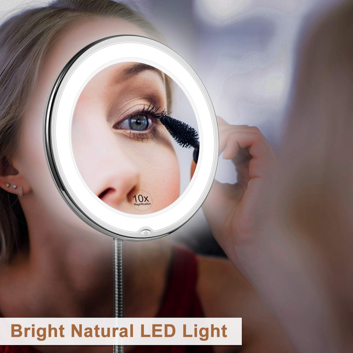Vivolux | ReflectFlex LED-Vergrößerungsspiegel mit flexiblem Schwanenhals | 10-fache Vergrößerung | Tageslicht-LED | Kosmetikspiegel