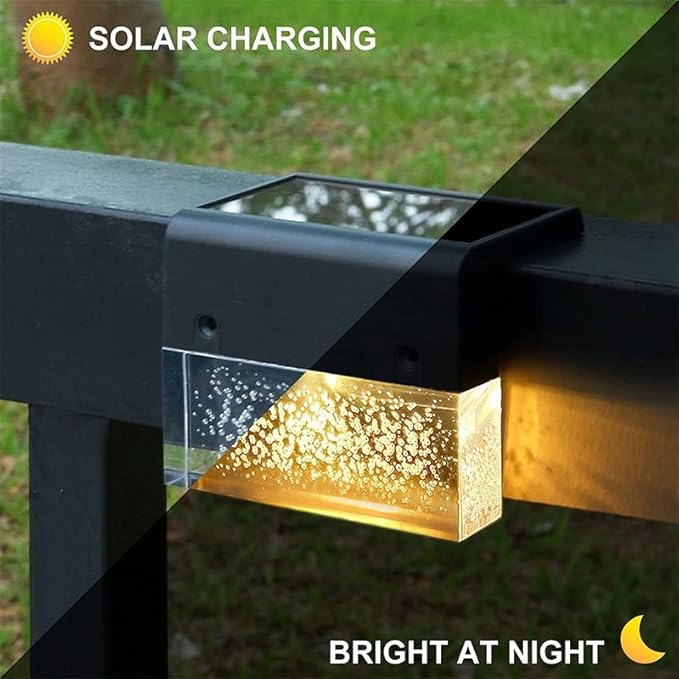 Vivolux | Solar Deck Lights 4er Set, Solar Stufenlichter Außen, Warmweiß/Farbwechselnde Solarzaunleuchte für Terrasse Garten Hof