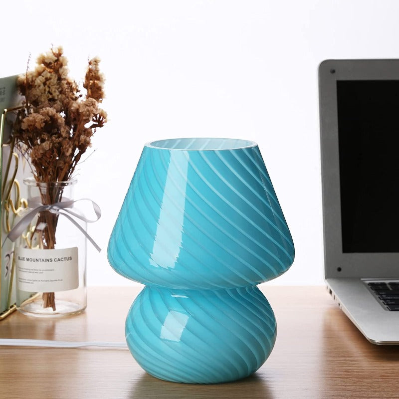 Vivolux | Pilzlampe, Glas-Pilz-Nachttischlampen Translucente Murano Vintage Stil Gestreifte Kleine Nachttisch Desklampe Wirbellicht für Wohnkultur, Esszimmer, Wohnzimmer, Schlafzimmer, Geschenk