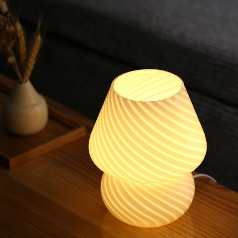 Vivolux | Pilzlampe, Glas-Pilz-Nachttischlampen Translucente Murano Vintage Stil Gestreifte Kleine Nachttisch Desklampe Wirbellicht für Wohnkultur, Esszimmer, Wohnzimmer, Schlafzimmer, Geschenk