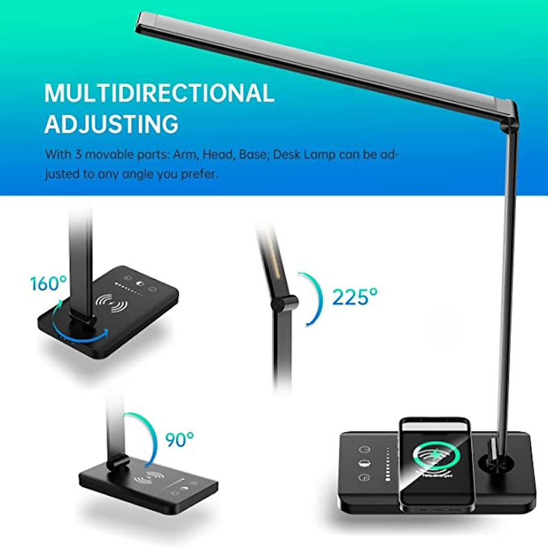 Vivolux | LED-Schreibtischlampe mit USB-Ladeanschluss, dimmbare augenfreundliche Leselampe für zu Hause, mit 5 Helligkeitsstufen & 3 Lichtmodi, Touch-Steuerung, Auto-Timer (Schwarz)