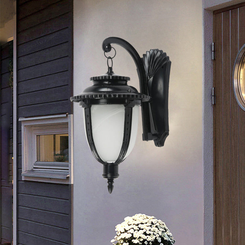 Vivolux | 1 Glühbirne Urn Form Wandleuchte Land Schwarz/Bronze Weißes Glas Wetterfest Wandleuchtenfixture