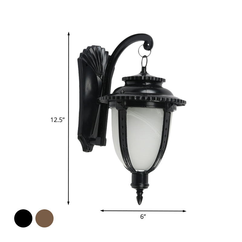 Vivolux | 1 Glühbirne Urn Form Wandleuchte Land Schwarz/Bronze Weißes Glas Wetterfest Wandleuchtenfixture