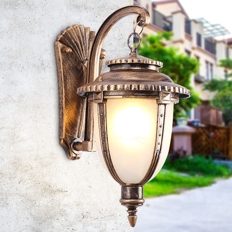 Vivolux | 1 Glühbirne Urn Form Wandleuchte Land Schwarz/Bronze Weißes Glas Wetterfest Wandleuchtenfixture