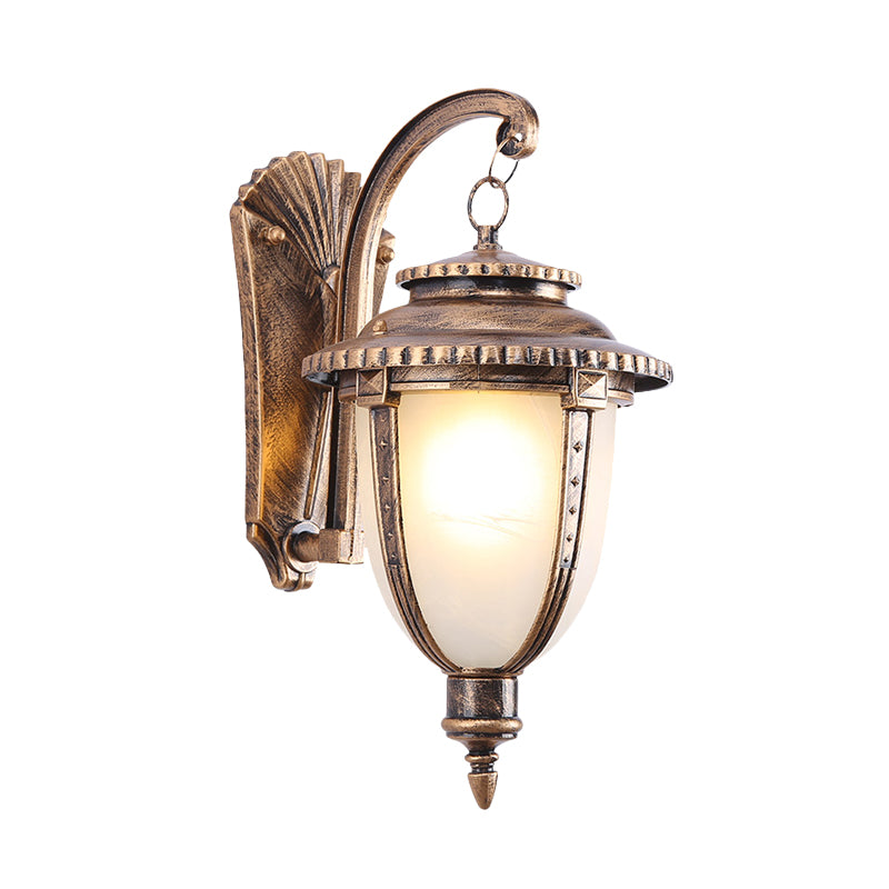 Vivolux | 1 Glühbirne Urn Form Wandleuchte Land Schwarz/Bronze Weißes Glas Wetterfest Wandleuchtenfixture