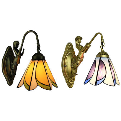 Vivolux | 1 Kop Petal Wandmontage Licht Tiffany Geel/Blauw-Wit Glas Wandlamp Met Sirene Achterplaat