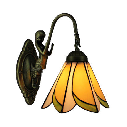 Vivolux | 1 Kop Petal Wandmontage Licht Tiffany Geel/Blauw-Wit Glas Wandlamp Met Sirene Achterplaat