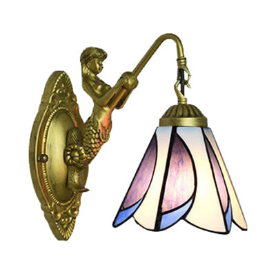 Vivolux | 1 Kop Petal Wandmontage Licht Tiffany Geel/Blauw-Wit Glas Wandlamp Met Sirene Achterplaat