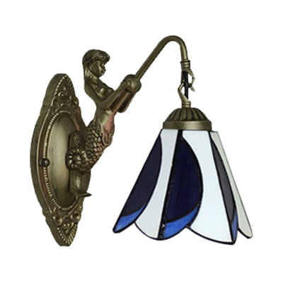 Vivolux | 1 Kop Petal Wandmontage Licht Tiffany Geel/Blauw-Wit Glas Wandlamp Met Sirene Achterplaat
