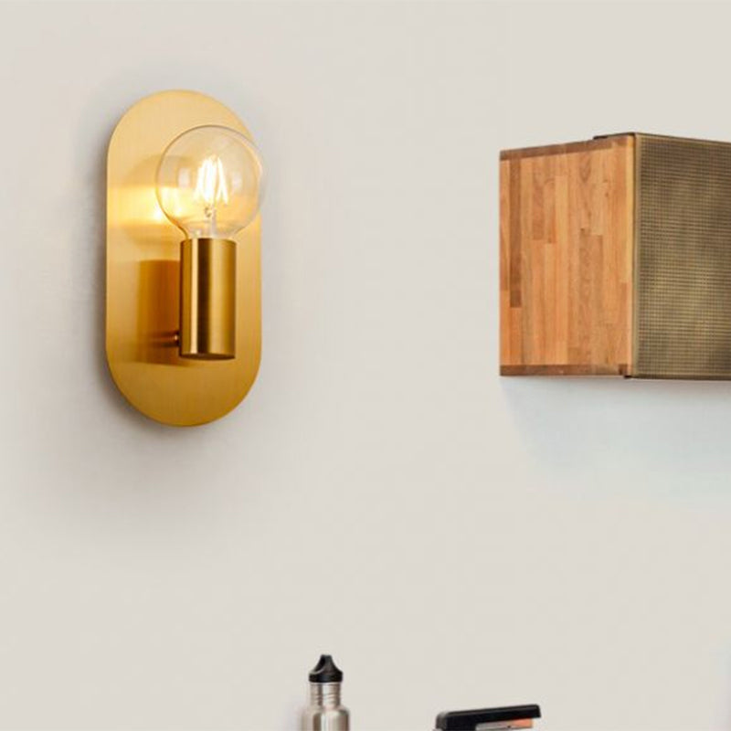 Vivolux | 1 Kopf Exponierte Glühbirne Wandmontage Lampe mit Ovalem Metall Rückwand Postmoderne Wandbeleuchtung in Gold
