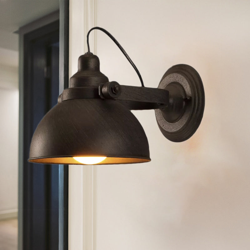 Vivolux | 1 Glühbirne Kuppel Wandlampe Licht Antik Stil Schwarz/Rost Schmiedeeisen Wandmontage Licht für Flur