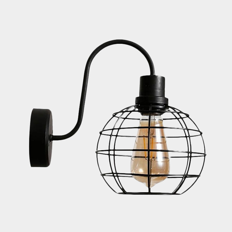 Vivolux | 1 Glühbirne Wandleuchte Retro-Stil Draht Global Käfig Metall Wandleuchte Licht in Schwarz für Wohnzimmer