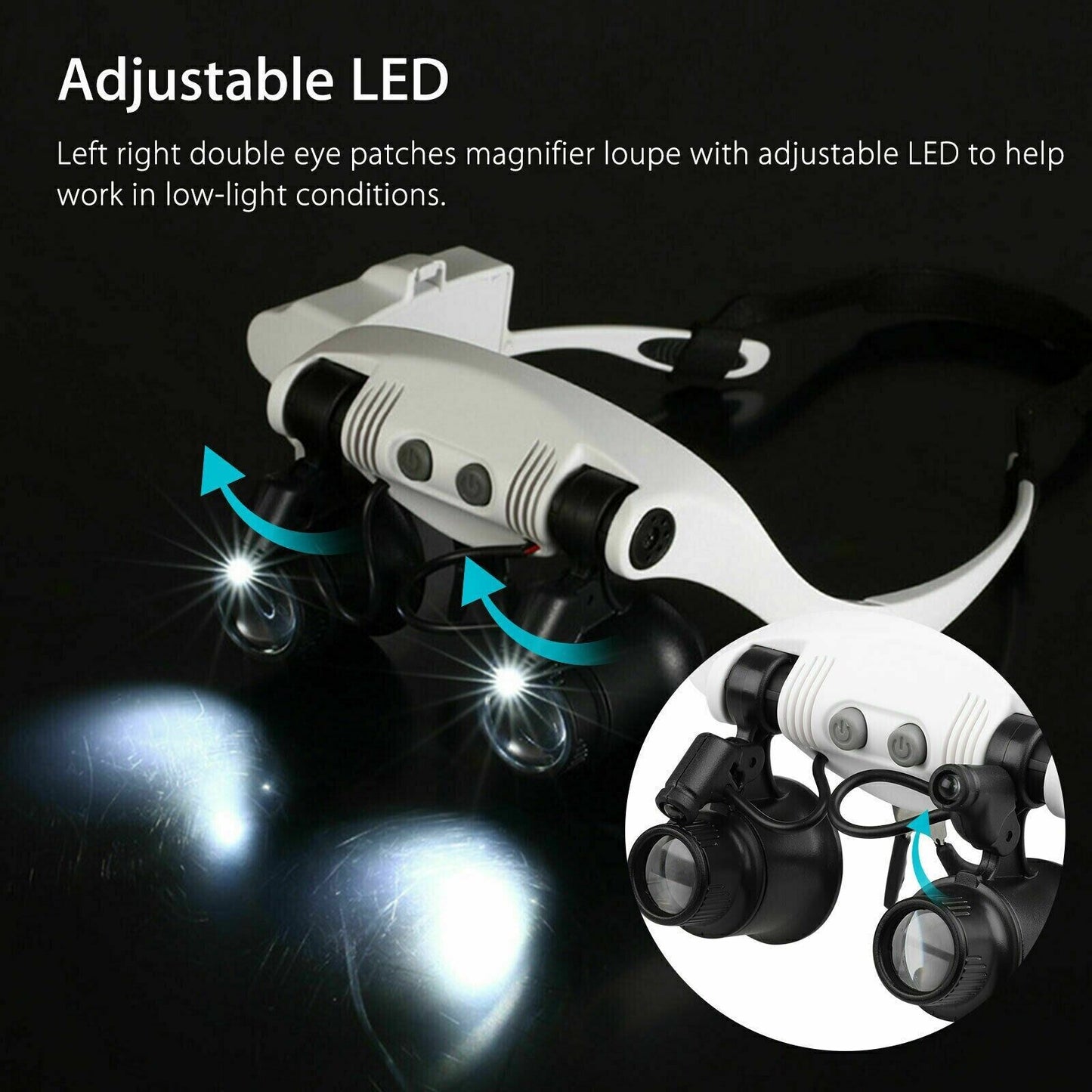 Vivolux | Stirnband Kopfvergrößerer 8 Linsen LED Licht Juwelier Brille