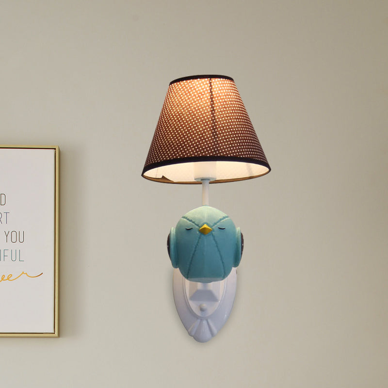 Vivolux | Roze/Blauwe Vogel Wandlamp Cartoon 1 Kop Hars Wandlamp Armatuur met Kegel Bruine Stoffen Lampenkap