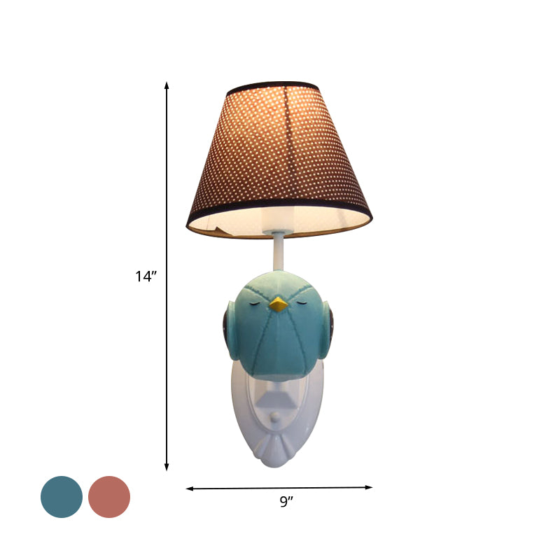 Vivolux | Roze/Blauwe Vogel Wandlamp Cartoon 1 Kop Hars Wandlamp Armatuur met Kegel Bruine Stoffen Lampenkap