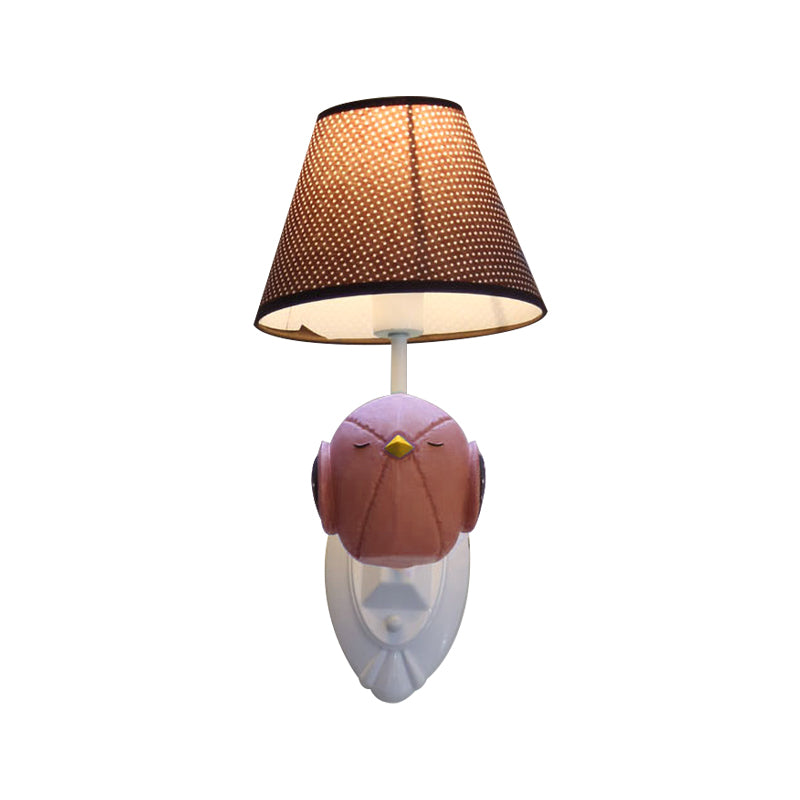 Vivolux | Roze/Blauwe Vogel Wandlamp Cartoon 1 Kop Hars Wandlamp Armatuur met Kegel Bruine Stoffen Lampenkap