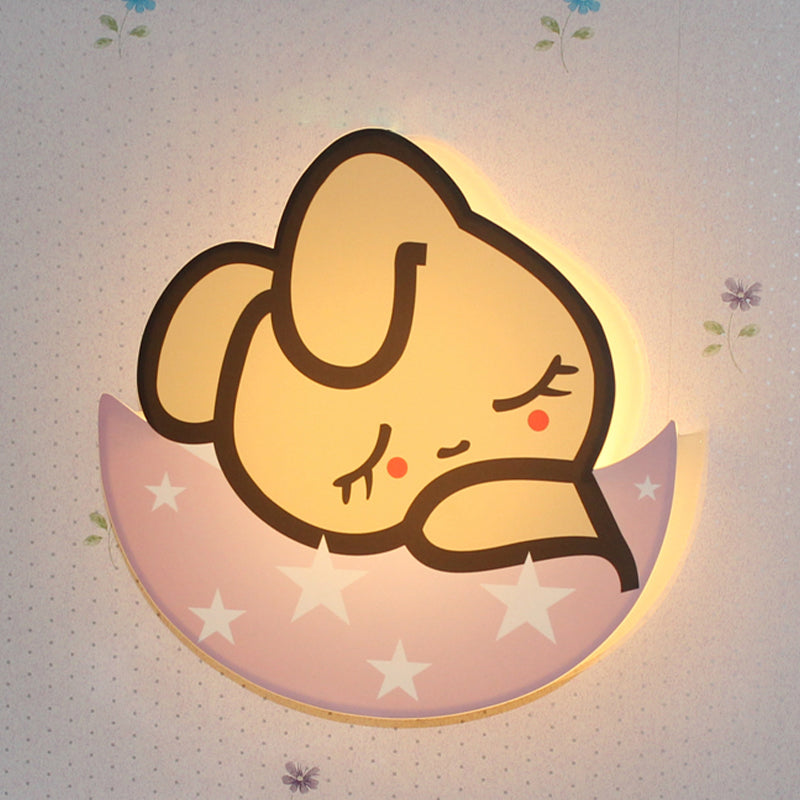 Vivolux | Schlafender Hase Mädchenzimmer Wandleuchte Metall LED Cartoon Wandmontage Lampe in Pink, Weiß/Warmlicht