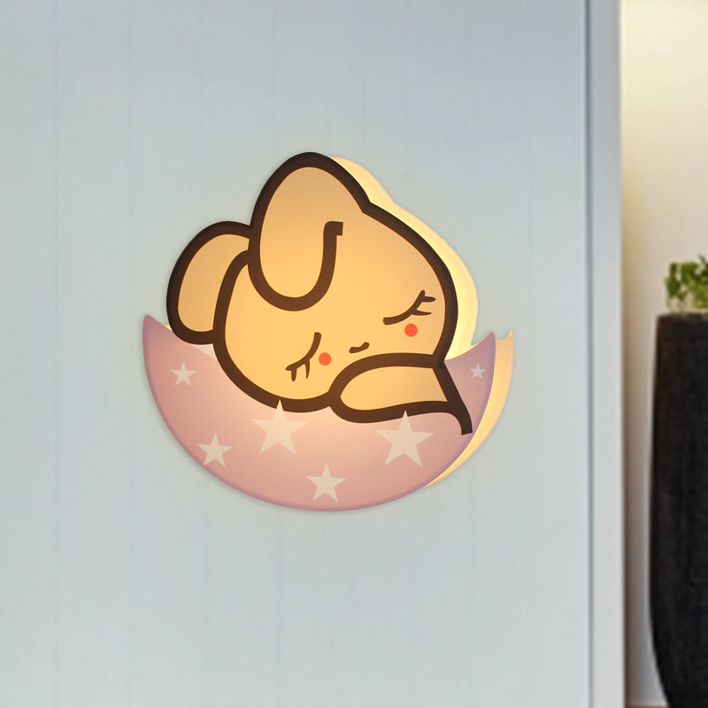 Vivolux | Schlafender Hase Mädchenzimmer Wandleuchte Metall LED Cartoon Wandmontage Lampe in Pink, Weiß/Warmlicht