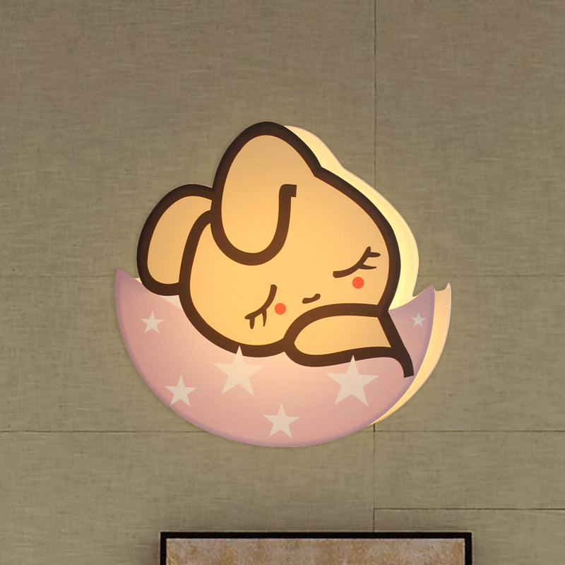 Vivolux | Schlafender Hase Mädchenzimmer Wandleuchte Metall LED Cartoon Wandmontage Lampe in Pink, Weiß/Warmlicht