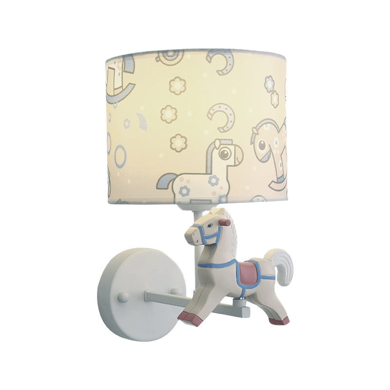 Vivolux | Trojan Horse Shape Wandlamp Scone Cartoon Hars 1 Licht LED Roze/Blauw Wandlamp met Drum Stoffen Schaduw