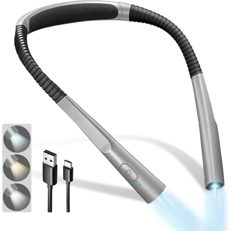 Vivolux | LED Nackenleselampe, Buchlicht zum Lesen im Bett, 3 Farben, 6 Helligkeitsstufen, biegbarer Arm, wiederaufladbar, langlebig, perfekt zum Lesen, Stricken, Campen, Reparieren