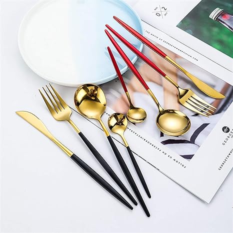 LUXURIÖSES EDELSTAHL-24-TEILIGES GOLD-SILBER-BESTECK-SET