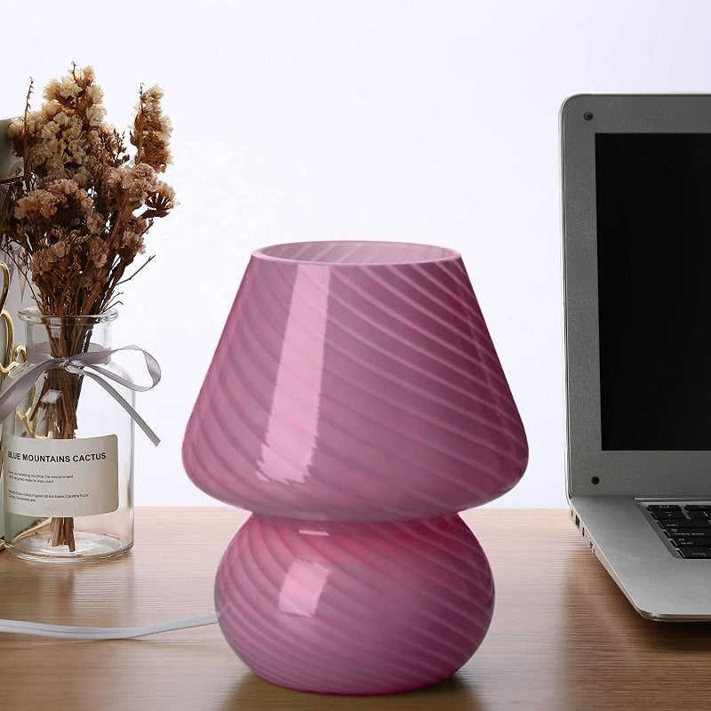 Vivolux | Pilzlampe, Glas-Pilz-Nachttischlampen Translucente Murano Vintage Stil Gestreifte Kleine Nachttisch Desklampe Wirbellicht für Wohnkultur, Esszimmer, Wohnzimmer, Schlafzimmer, Geschenk
