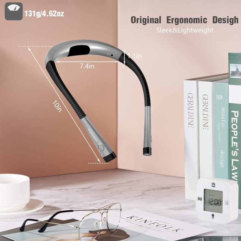 Vivolux | LED Nackenleselampe, Buchlicht zum Lesen im Bett, 3 Farben, 6 Helligkeitsstufen, biegbarer Arm, wiederaufladbar, langlebig, perfekt zum Lesen, Stricken, Campen, Reparieren