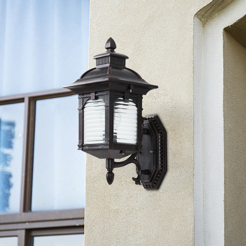 Vivolux | Schwarz 1 Glühbirne Wandleuchte Fixture Lodges klares geripptes Glas Pavillon Wandmontage Lampe