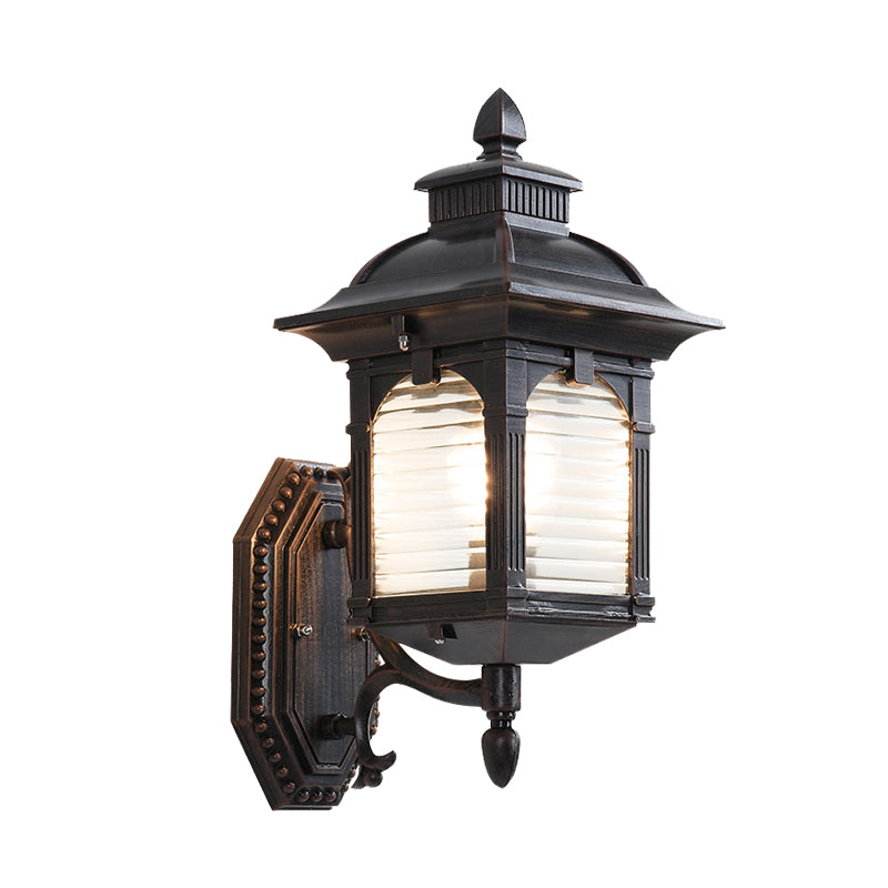 Vivolux | Schwarz 1 Glühbirne Wandleuchte Fixture Lodges klares geripptes Glas Pavillon Wandmontage Lampe