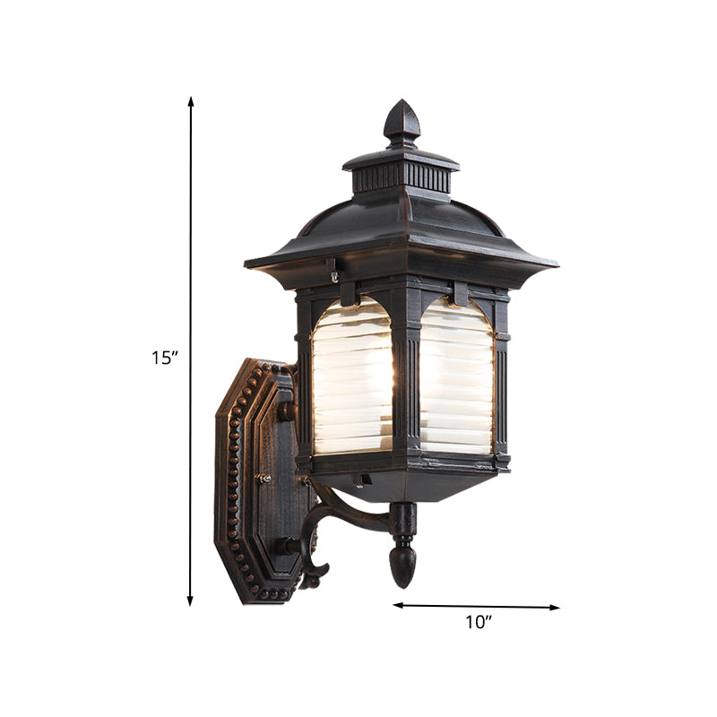 Vivolux | Schwarz 1 Glühbirne Wandleuchte Fixture Lodges klares geripptes Glas Pavillon Wandmontage Lampe