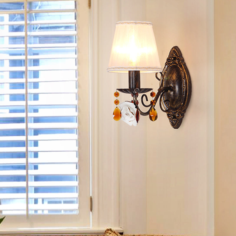 Vivolux | Stof Antieke Messing Wandlamp Tapered 1 Hoofd Pastorale Stijl Wandgemonteerd Licht met Koffiekristal