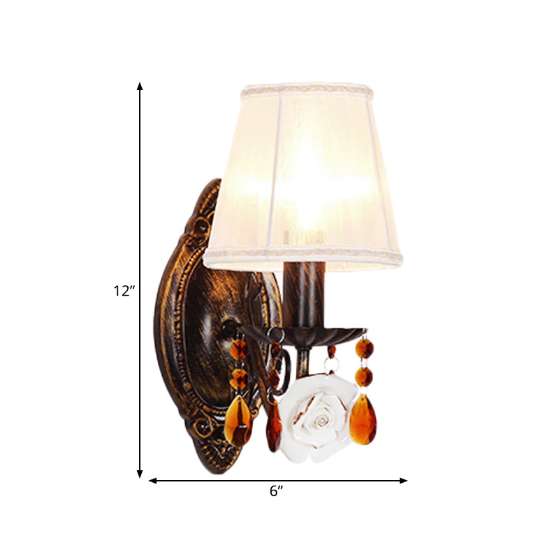 Vivolux | Stof Antieke Messing Wandlamp Tapered 1 Hoofd Pastorale Stijl Wandgemonteerd Licht met Koffiekristal