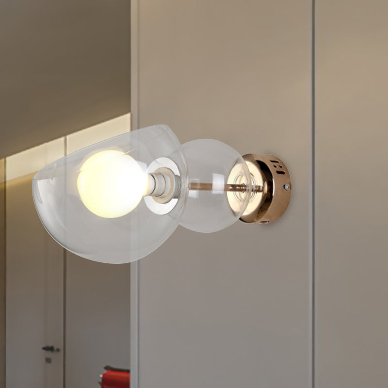 Vivolux | 1 Kopf Schlafzimmer Wandlampe Postmoderne Messing Wandbeleuchtung mit Kuppel Klar/Amber Glas Schirm