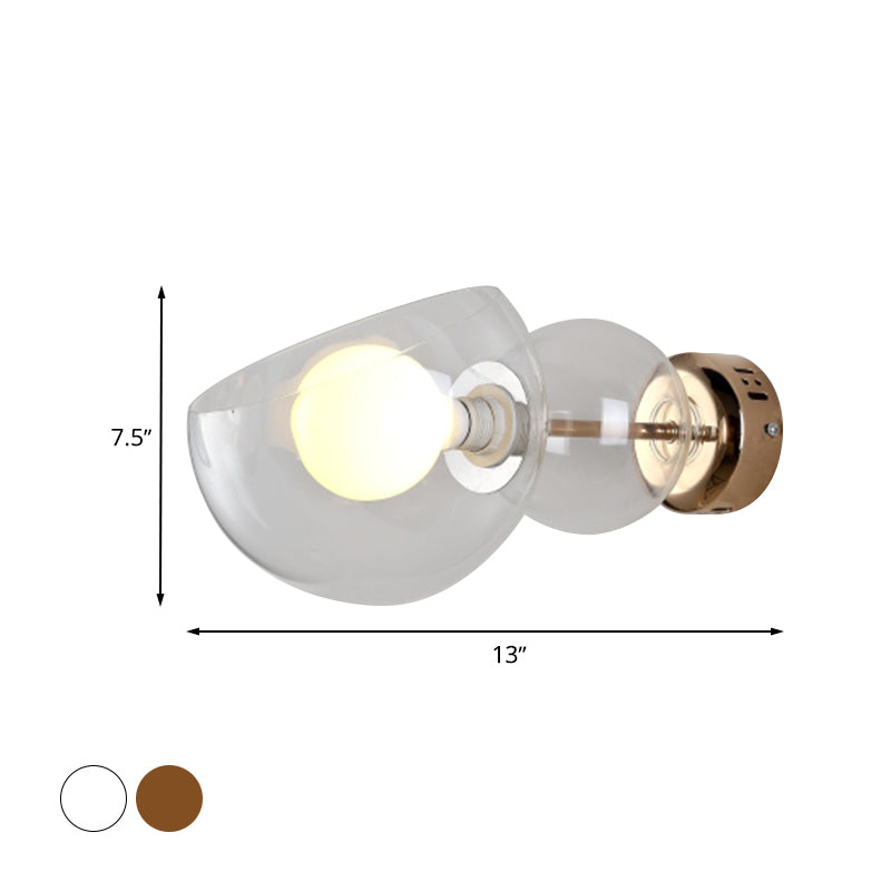 Vivolux | 1 Kopf Schlafzimmer Wandlampe Postmoderne Messing Wandbeleuchtung mit Kuppel Klar/Amber Glas Schirm