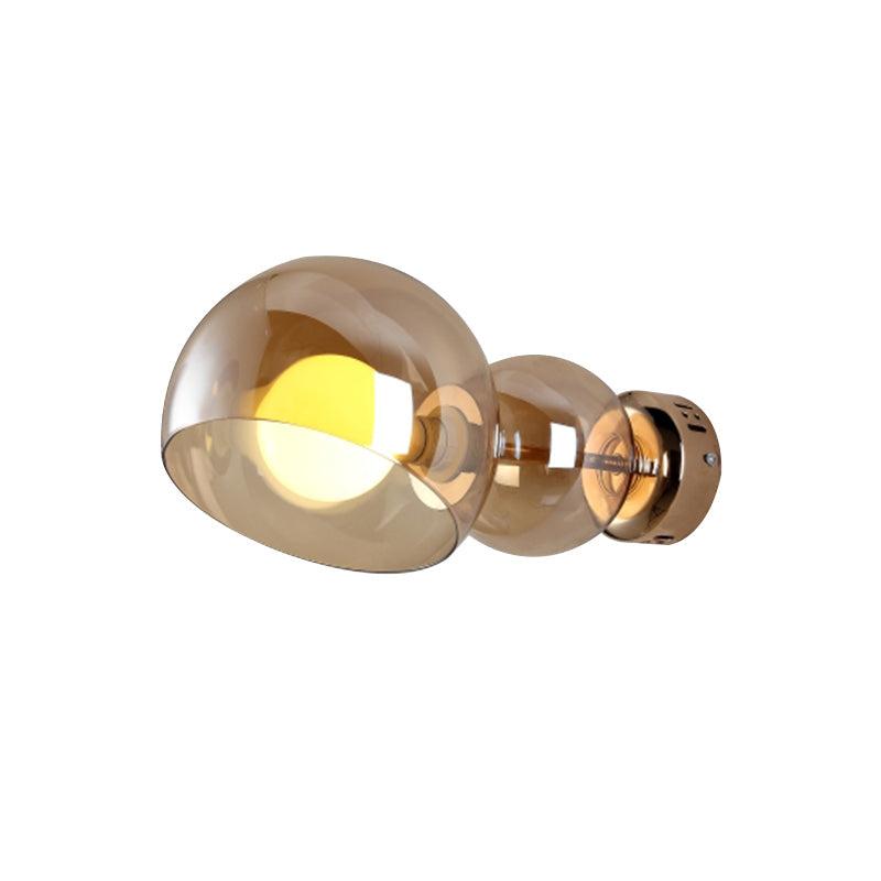 Vivolux | 1 Kopf Schlafzimmer Wandlampe Postmoderne Messing Wandbeleuchtung mit Kuppel Klar/Amber Glas Schirm