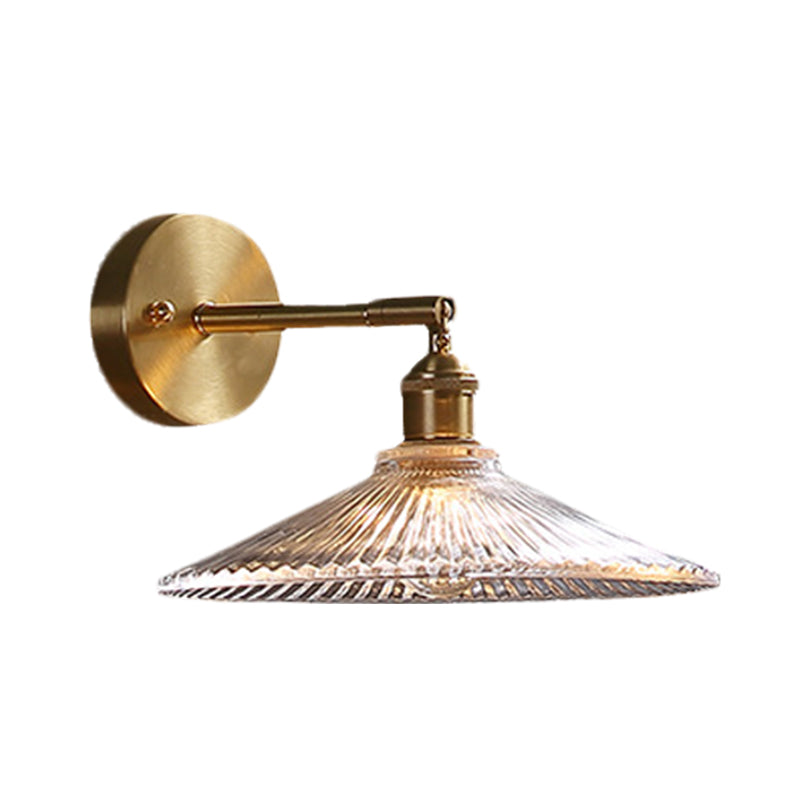 Vivolux | 1 Kopf Nachttisch Wandleuchte Einfache Messing Wandmontierte Lampe mit gewelltem klarem Glasschirm
