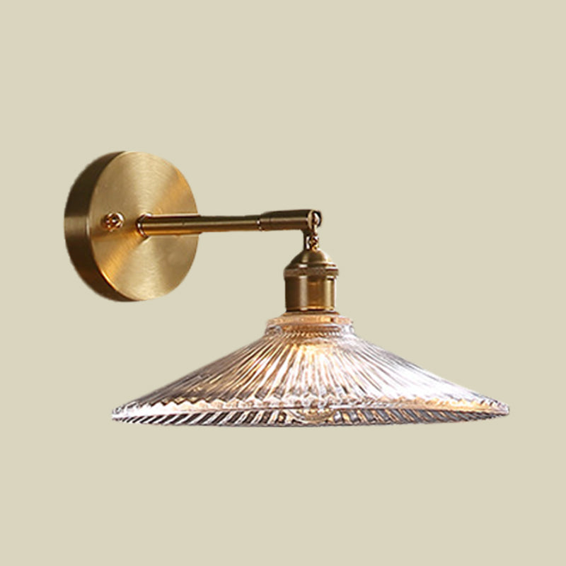 Vivolux | 1 Kopf Nachttisch Wandleuchte Einfache Messing Wandmontierte Lampe mit gewelltem klarem Glasschirm