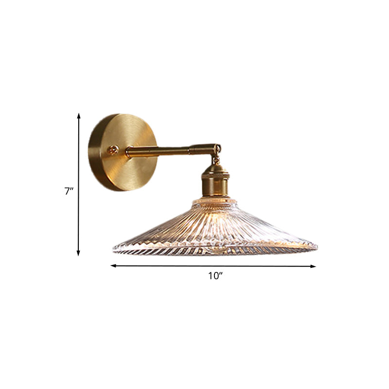 Vivolux | 1 Kopf Nachttisch Wandleuchte Einfache Messing Wandmontierte Lampe mit gewelltem klarem Glasschirm