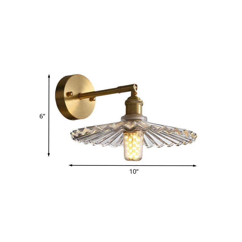 Vivolux | 1 Kopf Nachttisch Wandleuchte Einfache Messing Wandmontierte Lampe mit gewelltem klarem Glasschirm